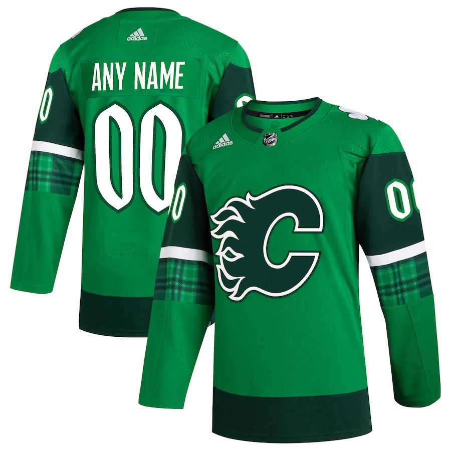 Men Calgary Flames adidas Kelly Green St. Patricks Day Authentic Custom NHL Jersey